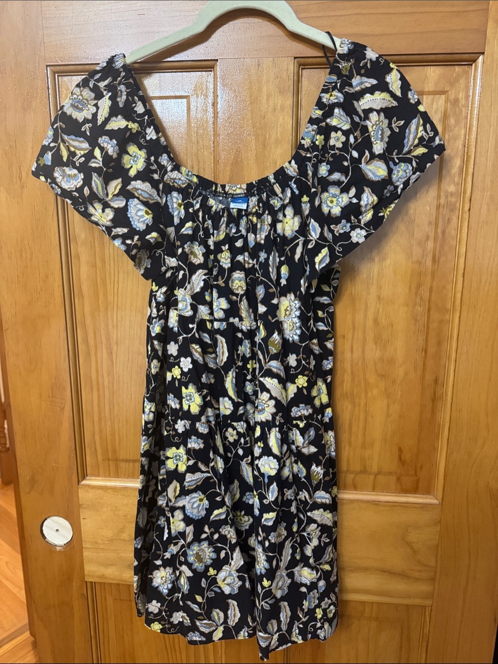 Black Floral Flutter Sleeve Dress